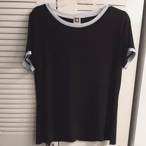 Anne Klein Black Top with Gray Trim. Decorative Buttons down back. Size L
